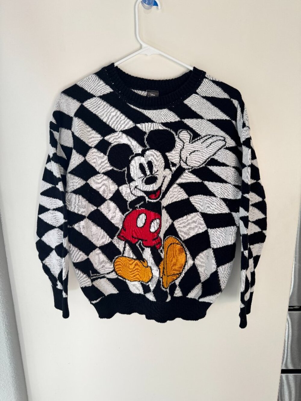 Vintage Vibe Disney Mickey Mouse Checkerboard Graphic Knit Jumper Crewneck
